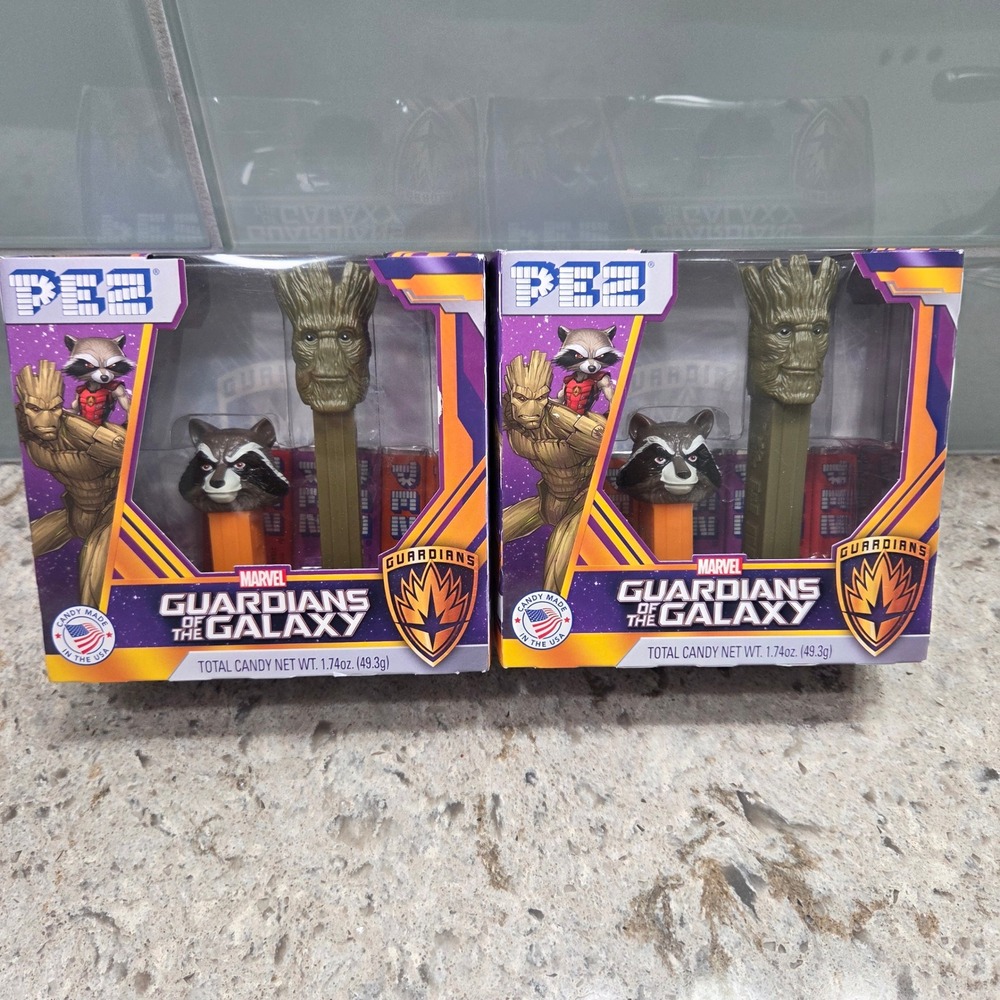 2x Marvel Guardians of the Galaxy PEZ Candy Dispensers‎ Groot Rocket Raccoon